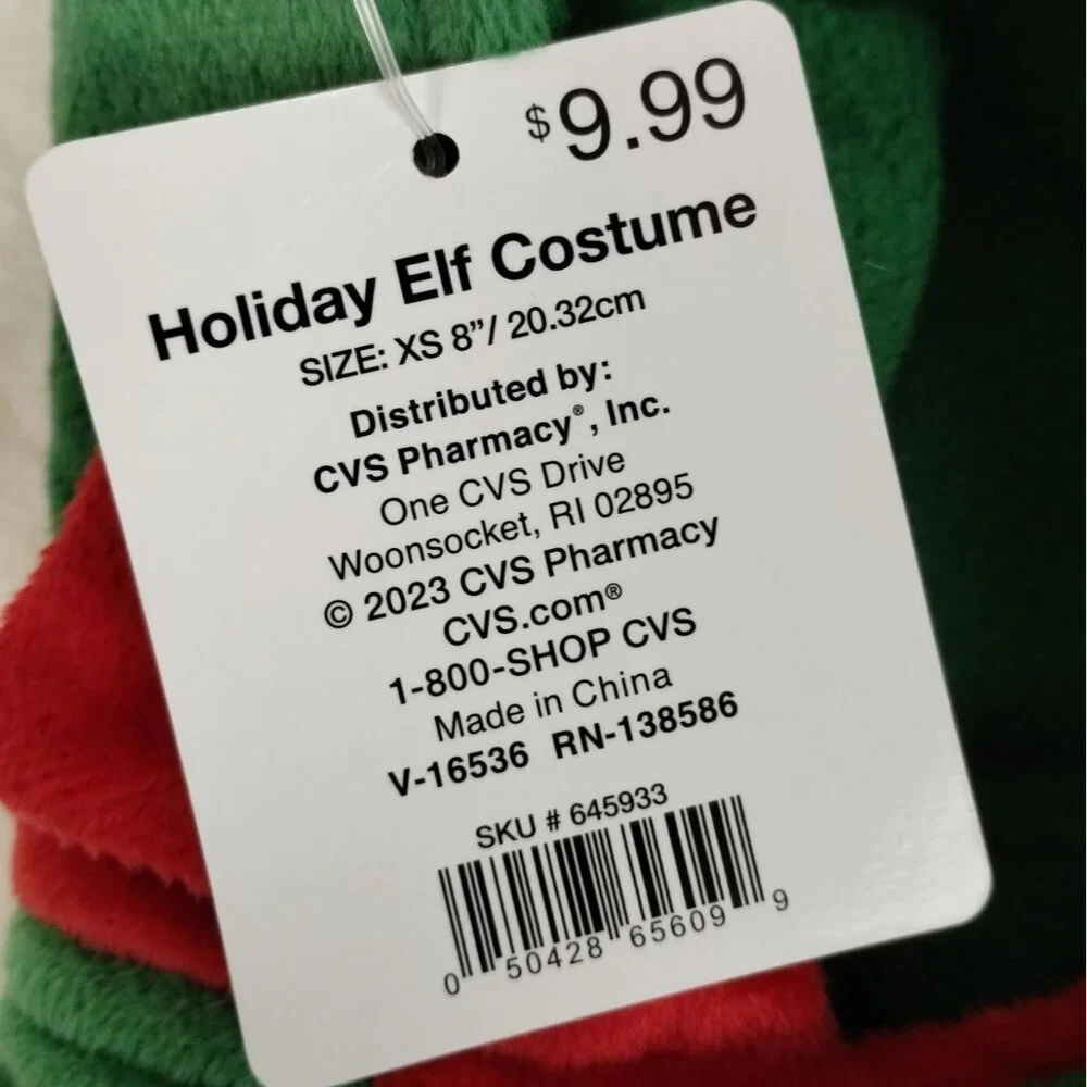 Pet Central Dog XS 8 inch Holiday Elf Costume Christmas North Pole Outfit